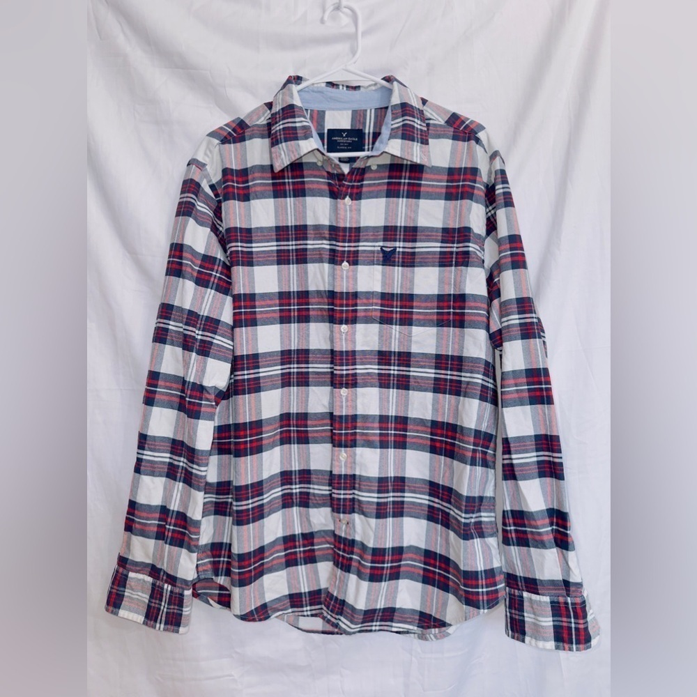 Men's American Eagle AE Long Sleeve Plaid Classic Fit Button Up Flannel Shirt XL